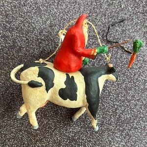 Santa Riding Cow Ornament